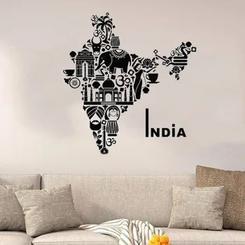 Vinil So Oblikovanje Dekoracijo Indija Zemljevid Hinduizmu Hinduizem Slon Simboli Plakat Zidana Sodobnih za Stenske Nalepke Modni Dekor XL18