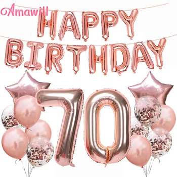 Amawill 70. Rojstni dan Okraski za Odrasle Rose Zlata Happy Birthday Folija Balon 70 Let Stare Stranke Obletnico Dobave 75D
