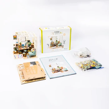 Robotime DIY Lesene Koče z Pohištva Otroke, Odrasle, Mini Lutka Hiša Model Gradnjo Kompleti Lutke Ustvarjalne Igrače DGM03
