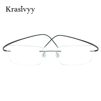 Krasivyy Kvadratnih Rimless Očal Okvir Moških Vrh Kakovosti Kratkovidnost Optični Recept Očala Moški 2020 Čistega Titana Očala