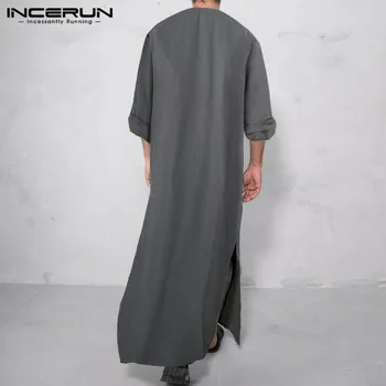 Islamska Moški Musliman tam kaftan arabski Dolg Rokav Gumb Trdna Žepi Moda Abaya Dubaj Bližnjem Vzhodu Moških Jubba Thobe Caftan INCERUN