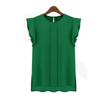 Moda za ženske bluze 2020 trdna womens vrhovi in bluze, Šifon Srajce OL Lady Okrogle Ovratnik brez Rokavov Ruffles Vrhovi Plus Velikost