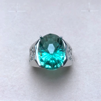 Atmosferski moški prstan, naravno zeleno kristalno, pristne barve, dobra kvaliteta, srebro 925
