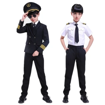 Otroci Pilotni Kostume Otrok, Cosplay za Fante, Dekleta Let Attendant Kostum Letalo Letalo Air Force Uspešnosti Uniforme