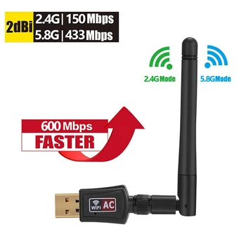 600Mbps Brezžični USB, Wi-Fi Adapter, 2.4 GHz/5.8 GHz WiFi Dual Band Anteno Ključ Mini PC Računalnik 2dBi Omrežna Kartica Sprejemnika 802.1