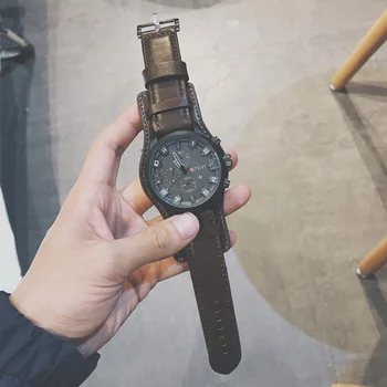 Elektronski Dual-layer Izbiranje Watch Nastavljiv Umetno Usnje, usnjeni Trak Analogni Prikaz Quartz Zapestje Gledati Moške z Velikim Okroglim Gumbom Watch