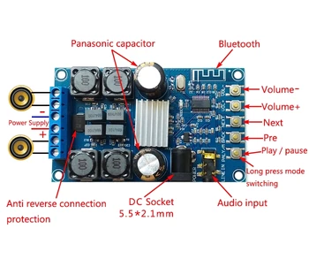 TPA3116 50 W+50 W 2.0 Audio Brezžične Bluetooth Stereo-Digitalni ojačevalnik Odbor Z Lupino