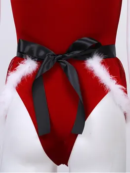 US/UK PARKA Ženska Femme Božič Stranka Nastavi za Clubwear Kostume Žamet Bodysuit z Perja Obrezovanje Predpasnik Klobuk