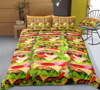 Piščanca Burger Sklop Valjev Cama De 3d Posteljnina Nabor King Size Postelja Perilo Set Home Tekstil Pizza Tolažnik Nastavite Kraljica