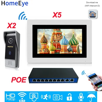 HomeEye 720P HD WiFi IP Video Vrata Telefon Video Interkom Android/IOS APP Remote Unlock Doma Dostop do Sistema za Nadzor 2-5+POE Stikalo