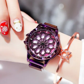 Vroče Ženske 360-Stopinjski Zasuk Ure Luxury Gold Diamond Magnet Zvezdnato Nebo Dame Watch Moda Geometrijske Quartz Zapestje Gledati