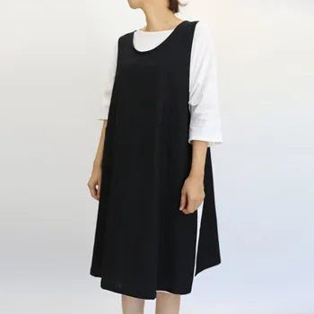 SAGACE Ženske obleke Bombaž in Lan Tunika Obleka ženska Priložnostne Predpasnik Z Žepi Japonski Slog Pinafore Obleko Vestido plus velikost