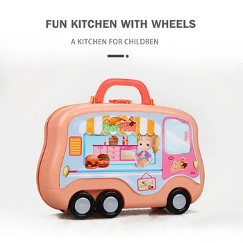 3WBOX Otroci Kuhinja Igrače Z drsnimi kovček Simulacije Izobraževalne Igrače, Mini Hrane Pretvarjamo, Rezanje Igra Vlogo Igrajo GirlsToys