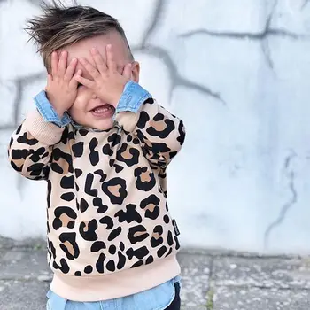 Novi modeli Priložnostne Baby Girl Boy Leopard Vrh Sweatshirts Malčka Fant, Dolg Rokav Vrh t 1-7T