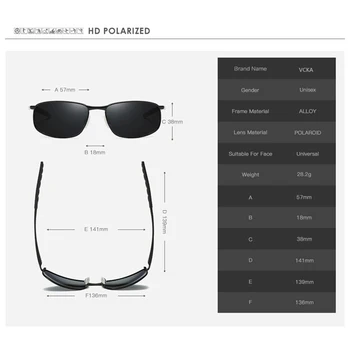 VCKA Polarizirana sončna Očala Moške blagovne Znamke Oblikovalec Pravokotnik Pravokotnik Sunglass Mens Vožnjo sončna Očala oculos de sol UV400 Očala