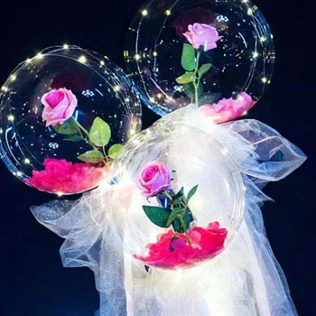 LED Svetlobna Balon Rose Šopek Luč Pregledna Žogo Z Rose Cvet svate Darilo valentinovo Dekoracijo