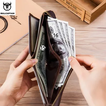 BULLCAPTAIN RFID usnjena moška denarnica znamke denarnice retro moške kratke kovanec torbici zadrgo denarnice za kartico sim denarnice