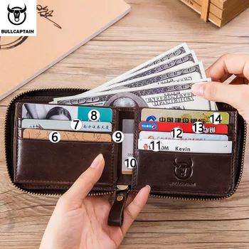 BULLCAPTAIN RFID usnjena moška denarnica znamke denarnice retro moške kratke kovanec torbici zadrgo denarnice za kartico sim denarnice