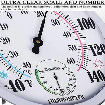9.84 v/25 cm Okrogli Termometer z Vlagomerom, Velika Notranja Zunanja Stena Vreme Termometri nobena Baterija Ne Zahteva E2S