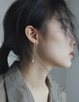 DAIWUJAN INS Kul Geometrijske Cirkon Obesek Krog Hoop Uhani za Ženske korejski Dolgo Tassel En Uhan 2020 Punk Nakit