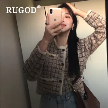 RUGOD korejski Nov Slog Chic Vintage Enotni-zapenjanje O-vratu Jopico Pulover Pozimi Vrhovi Za Ženske Modni 2019