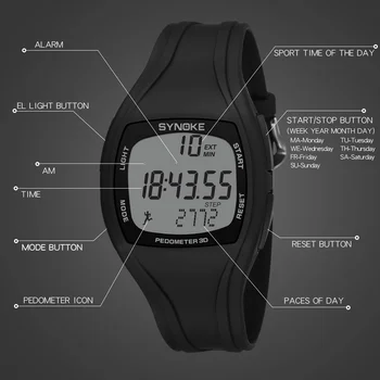 SYNOKE Digitalni Pedometer Watch Moških Silikonski Trak Led Elektronski Zaslon Svetlobna Večfunkcijsko ročno uro Vojaške Reloj Hombre