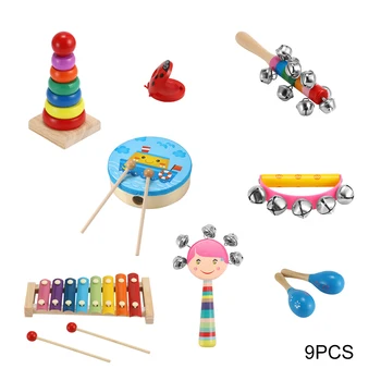 9Pcs/Set Otrok Smešno Otroci Igrače Lesene Boben Bell Začetku Izobraževalne Glasbeni Instrument Baby Izobraževalne Igrače