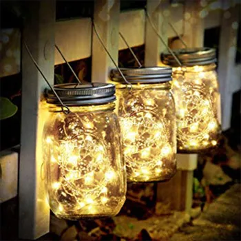 Sončne Pravljice Skp Svetlobe z Ročaji Mason Jar Pokrov Žarnice Bakrene žice niz luči Prostem Vrt Božična Poroka Stranka Dekor