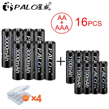 PALO 8Pcs 1,2 V AA Baterija za ponovno Polnjenje 3000mah NIMH AA 1,2 V Batteies + 8Pcs 1100mah Baterija AAA za mikrofon igrača