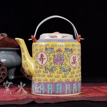 Tradicionalna Kitajska Jingdezhen Keramični Modrega in Belega Porcelana Čajnik Rdeča/Zelena/Rumena Čaj Pot Drinkware