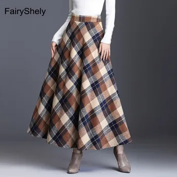 FairyShely 2020 Jeseni, Pozimi Visoko Pasu Škotski Dežnik Maxi Krilo Ženske Priložnostne Žep Angliji Mrežo Krilo Kariran Dolgo krilo