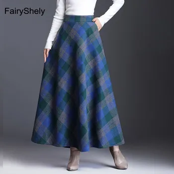 FairyShely 2020 Jeseni, Pozimi Visoko Pasu Škotski Dežnik Maxi Krilo Ženske Priložnostne Žep Angliji Mrežo Krilo Kariran Dolgo krilo