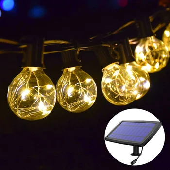 Solar Sijalke Garland Sončne Svetilke G40 Bakrene Žice Niz Luči Edison Žarnica LED Garland Za Božič Luči na Prostem