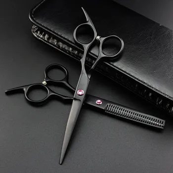 Strokovno japonska 6 inch black rezani las škarje set za rezanje barber makas frizuro škarje redčenje frizerske škarje, škarje za