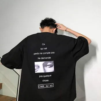 Moški Kratek Rokav T-shirts ki se Dnevno All-tekmo korejskem Slogu BF Ulzzang Oversize Mens Natisnjeni Harajuku Ulične Priložnostne Black Kpop