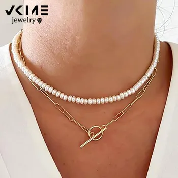 VKME večplastnega pearl Aluminija verige Ogrlica Za Ženske Chokers Ogrlice Modni Nakit Nove Stranke Darilo