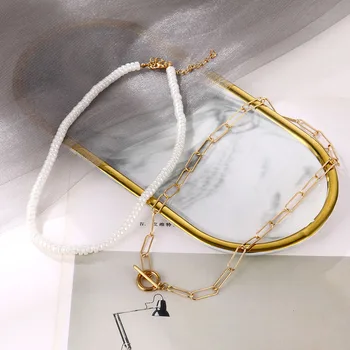 VKME večplastnega pearl Aluminija verige Ogrlica Za Ženske Chokers Ogrlice Modni Nakit Nove Stranke Darilo