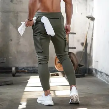 Moški Šport, ki Teče Pocket Design Sweatpants Novo Bombaž Prikrivanje Men ' s Fitness Multi-žep Jogging Hlače Modni Usposabljanje