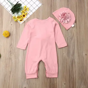 PUDCOCO 2PCS Newborn Baby Girl Obleke 3D Cvet Romper Jumpsuit Klobuk Obleko Nastavite Podporo debelo
