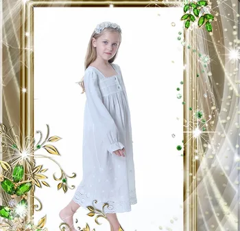 Dekleta Nightgown Dolg Rokav Beli Pižamo Obleka Princess Palace Nightdress Noč Nositi za Otroke Dekle Pijamas Vestidos De Noche
