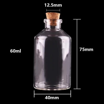 24pcs 60ml Velikost 40*75*12.5 mm Prozorno Steklo Steklenice z Zamaškom iz Plute Prazno Spice Steklenice, Kozarce, Darilne Obrti v Viali