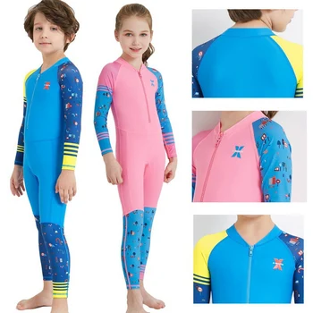 Anti-UV Otroci Plavanje Potapljaške Obleke, En Kos Dolge Rokave Crossocheilus Spandex Bombaž Wetsuits Quick Dry
