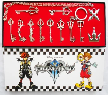Kingdom Hearts 2 II Kovinski Sora Kovinski Keyblade Keychain Ogrlico, Obesek Orožja Zbirk Komplet+Box
