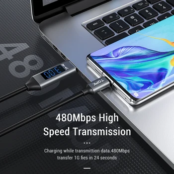 TOPK Hitro Polnjenje USB 3.0, USB Tip C Kabel , Napetosti in Toka Prikaz Podatkov, Sinhronizacijo USB-C Kabel za Xiaomi A1 Samsung S9