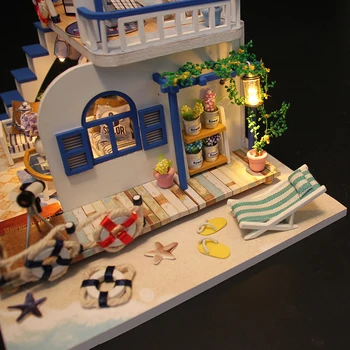 Miniaturni Lutka Hiša Model Leseno Pohištvo, Stavbe, Bloki, Igrače, Darila za Rojstni dan MODRA OBALI Diy Puzzle Igrača M032