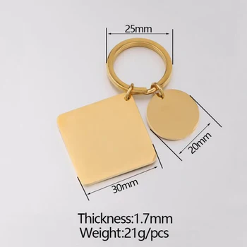 30 mm Kvadratne 20 mm Krog obeskov iz Nerjavečega Jekla Keychains Ogledalo Polirani Verige Za DIY Nakit, Izdelava 10pcs/veliko