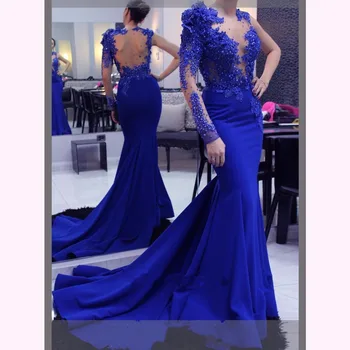 Dolgo Večerno Obleko Morska Deklica Abendkleider Čipke Kraljevsko Modra Formalno Večerne Obleke Arabski Večerne Haljo De Soiree