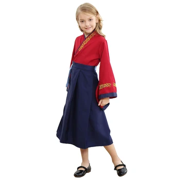 Mulan Obleko Za Dekle Stopnji Uspešnosti Oblačila Otrok Kitajske Tradicionalne Kostume Otroci Delno ovratnik Široke rokave Hafu