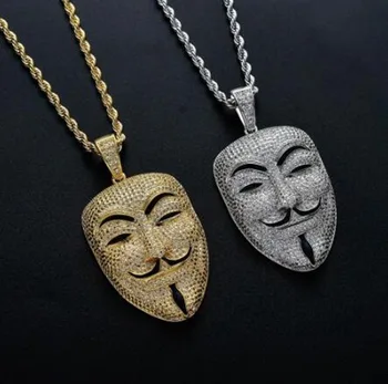 V for Vendetta Znak Maske Glavo, Ogrlico, Obesek, Moški Obesek Hiphop Klovn masko drsna ogrlica