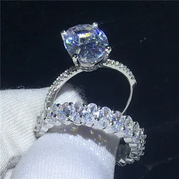 Lep prstan iz prepogniti 3ct AAAAA Cz Kamen Srebrne barve Posla poročni prstan prstan za ženske, moške Luksuzni Nakit Darilo